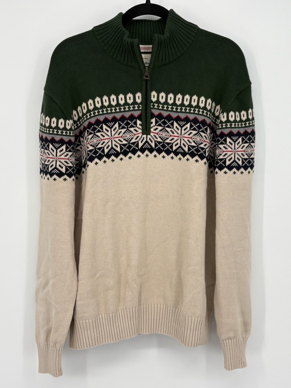WEATHERPROOF Sweater 1/4 Zip - Green and Cream Mens Large